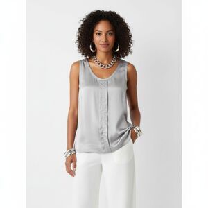 Basler Women's 100% Silk Gray Sleeveless Blouse Top L